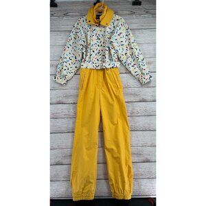 Vintage 80's Fera Ski Snow Suit Women's Size 8 White/Yellow/Confetti Print